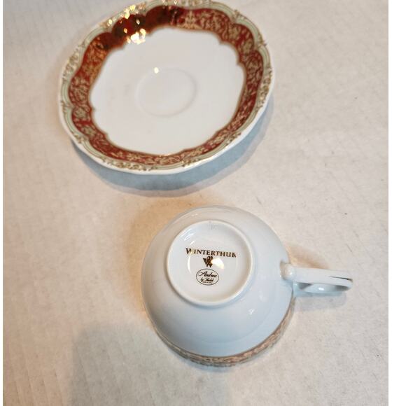 Teacup and Saucer Andrea by Sadek Winterthur porcelain Red Gold - Picture 8 of 9